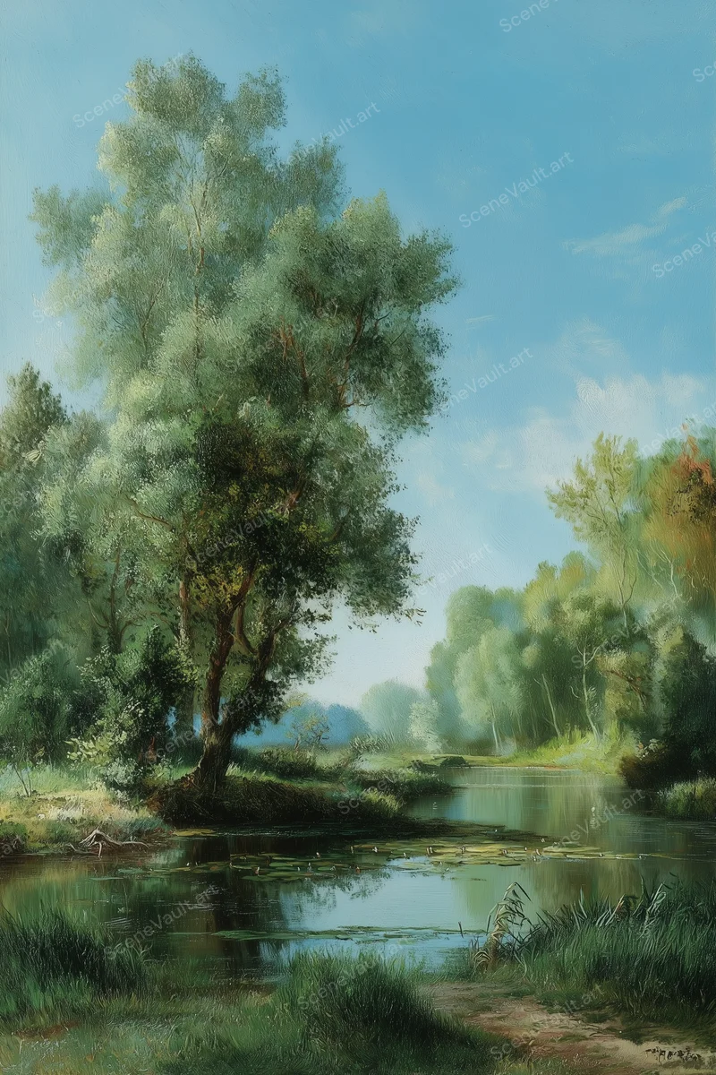 A Tall Willow Leaning over the Lake — Poster