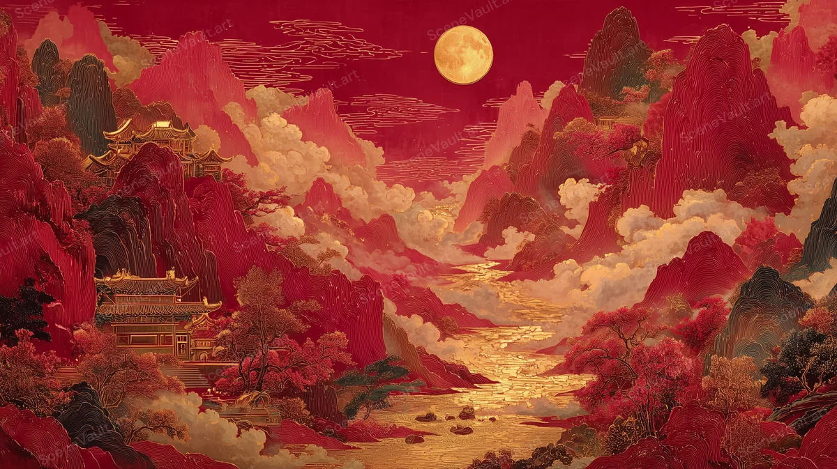 Crimson Peaks and a Distant Golden River — Poster