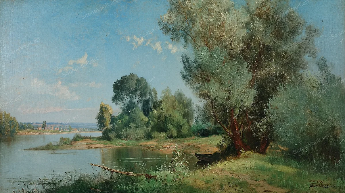 A Curving Shore beside a Great Willow — Poster
