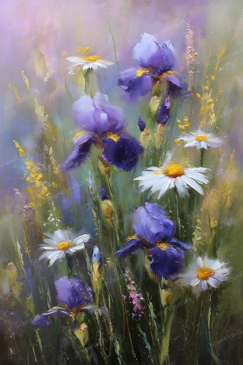 Violet Irises against Deep Green — Poster