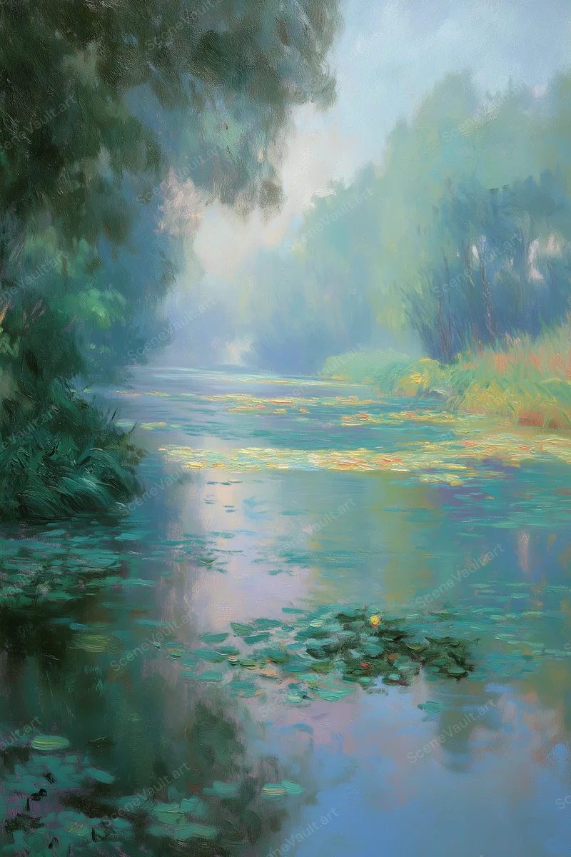 Soft Light on Water beneath Green Trees — Poster