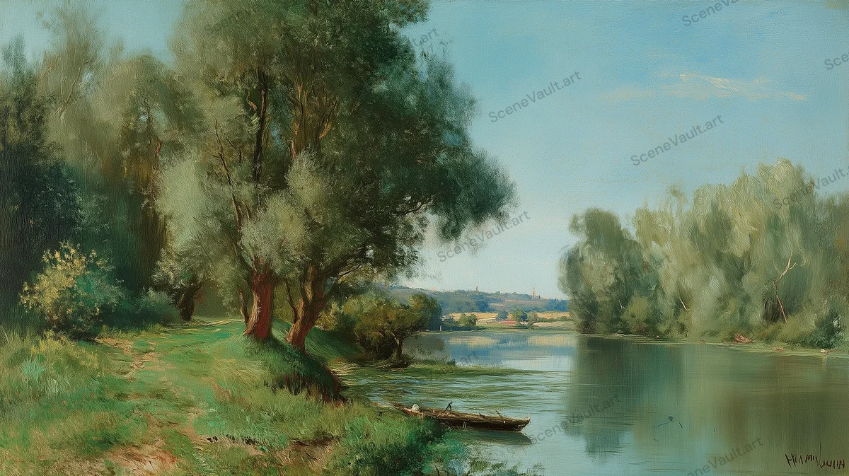 A Broad Shore Framed by Willows — Poster