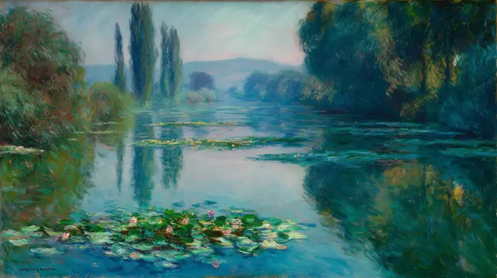 Water Lilies across Emerald Woodland Water