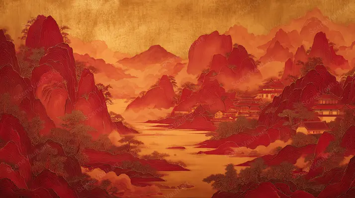 Crimson Mountains beneath a Golden Sky