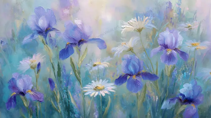 Blue Irises on Slender Stems