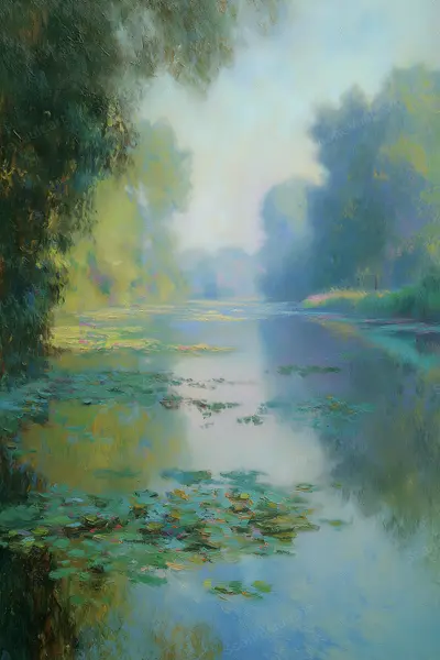 A Quiet Waterway with Woodland Lilies