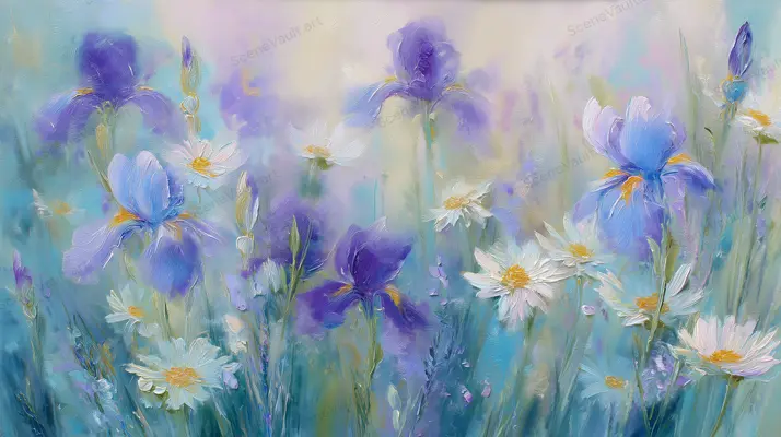 White Daisy Stars in Violet Blooms