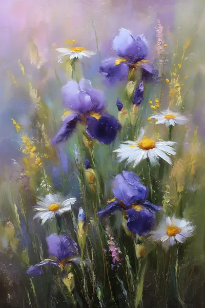 Violet Irises against Deep Green