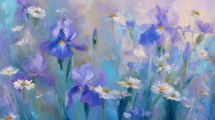 Pinceladas suaves entre flores violetas
