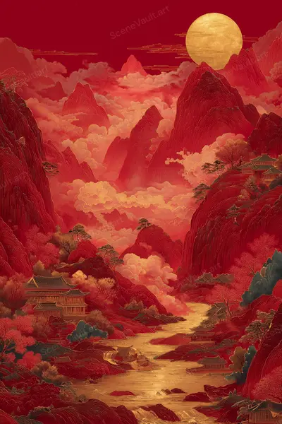 A Golden Sun above a Vermilion Valley