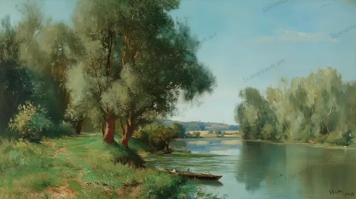 A Broad Shore Framed by Willows